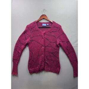 Simply Vera Vera Wang Women's Cardigan Size L Magenta Sequin Knit Button Front